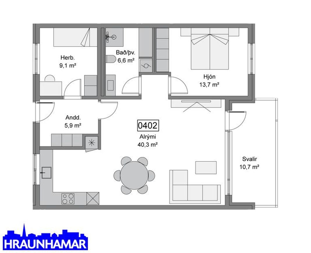 Baughamar 3 - 0402, 221 Hafnarfjörður